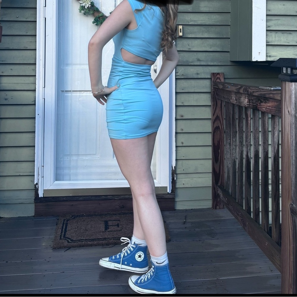 Blue cut out dress